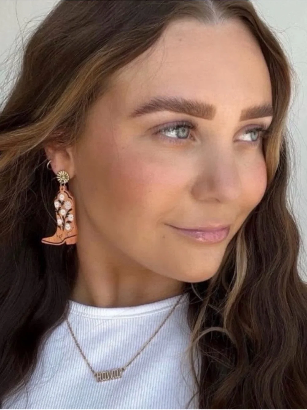 Plunder Orange Floral Cowboy Boot Drop Earrings NEW